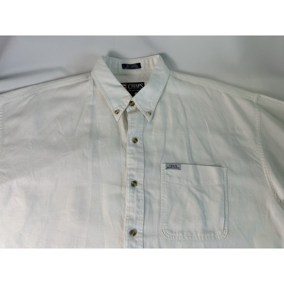 Chaps Ralph Lauren Linen Cotton Blend Button Up Shirt‎ Men's Large Ivory Light - Picture 1 of 12